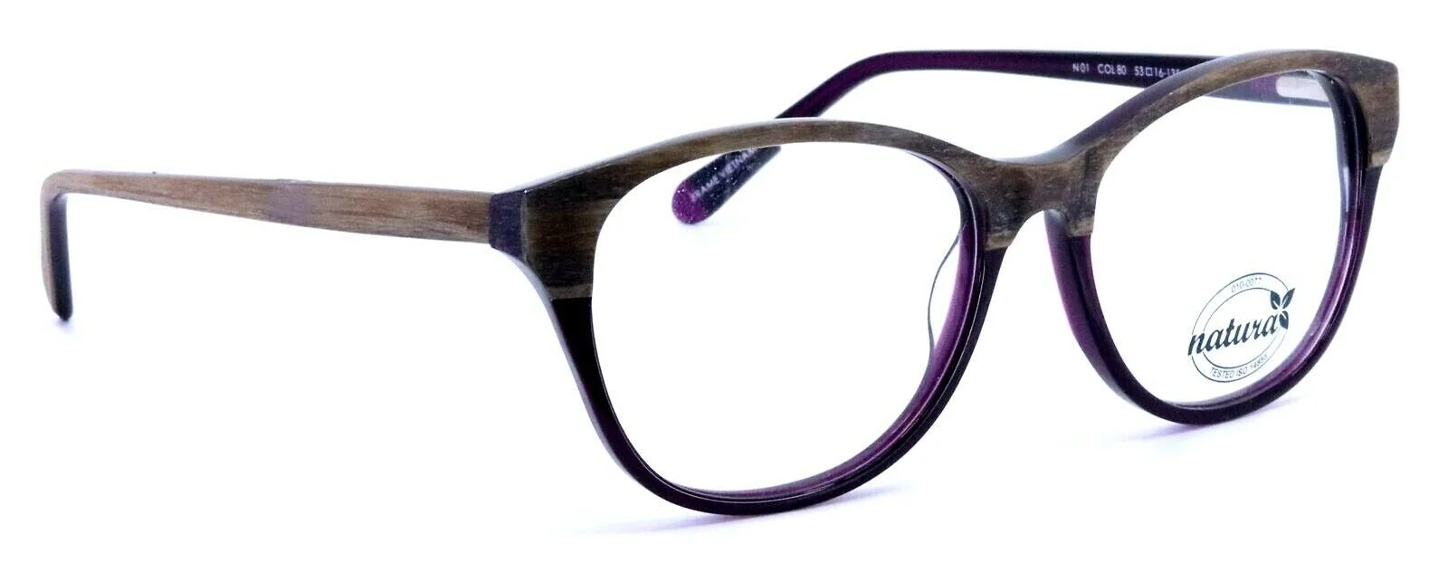 NATURA N01 80 Wayfarer Style Woodgrain Purple Eyeglasses Frames 53-16-135 3