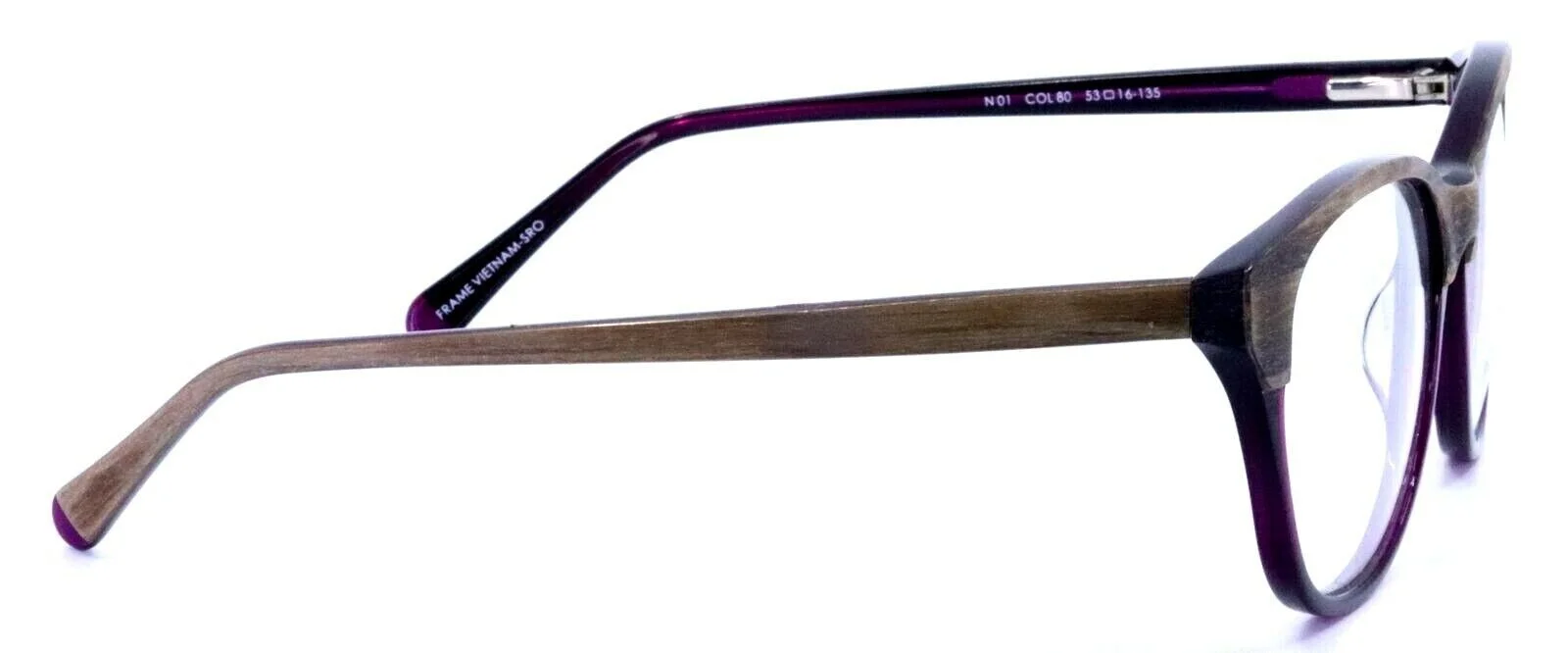NATURA N01 80 Wayfarer Style Woodgrain Purple Eyeglasses Frames 53-16-135 4