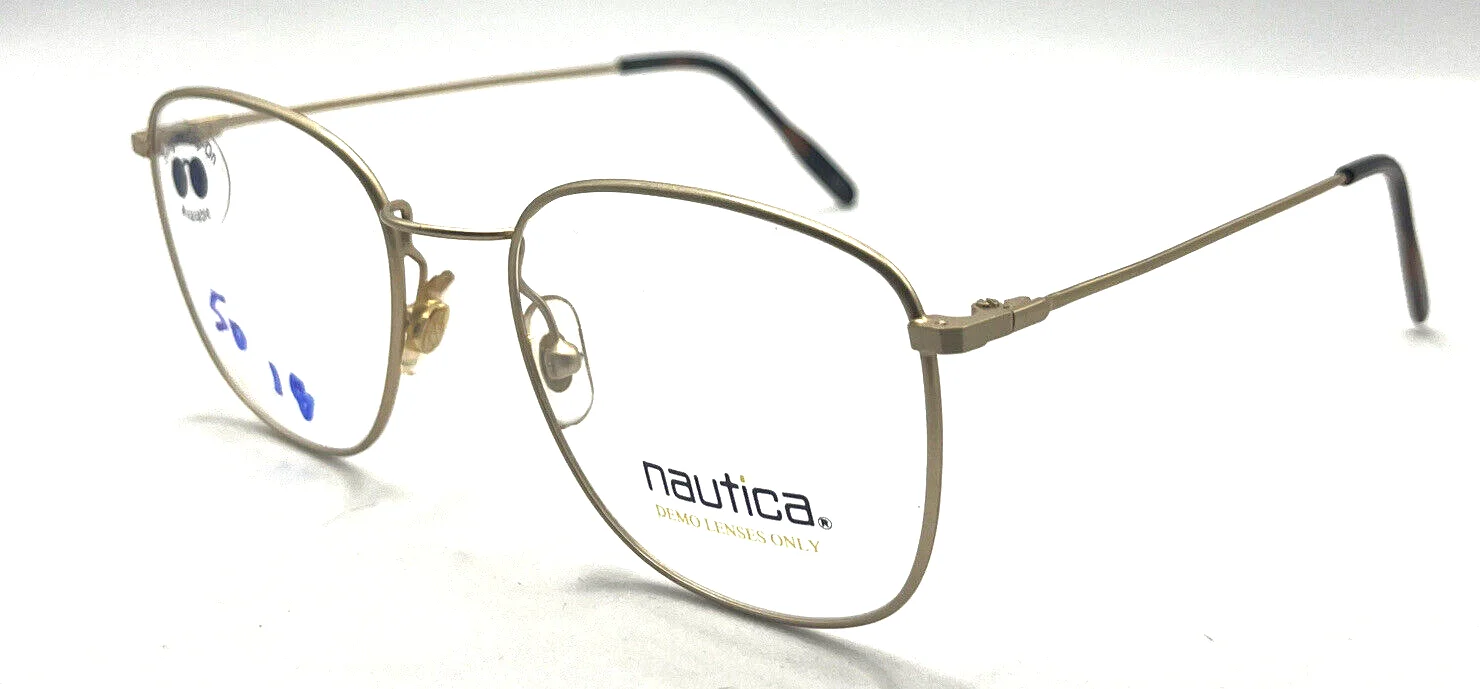 Nautica J18 052 Thin Gold Metal Square Eyeglasses Frames Italy 50-18 145 New