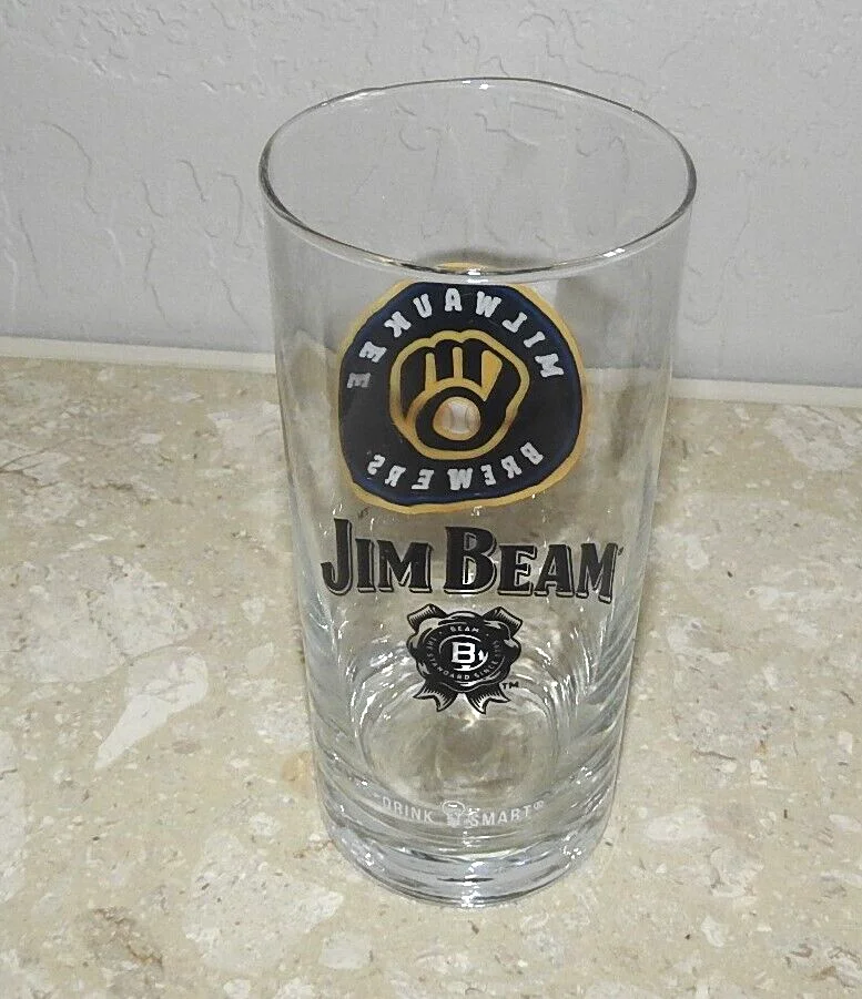 New 2022 Milwaukee Brewers Baseball & Jim Beam Highball Glass MLB Brewers Logo 4