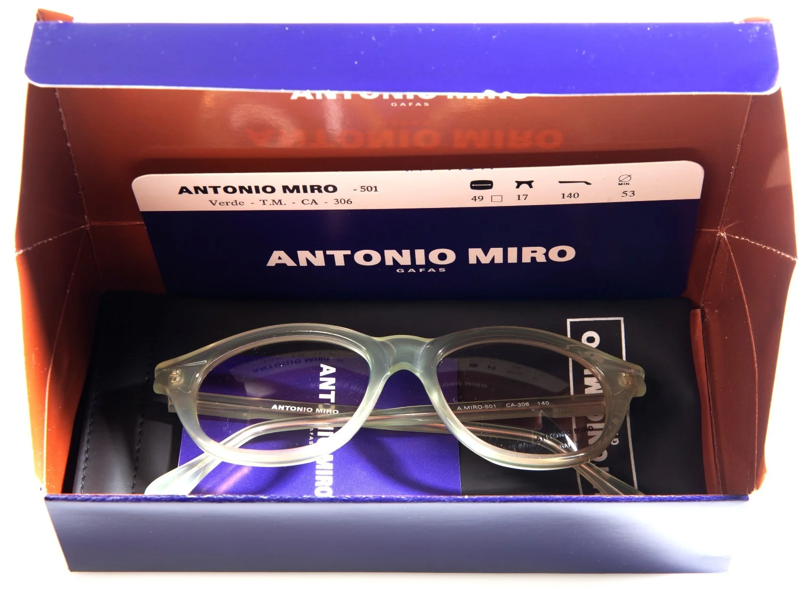 NEW ANTONIO MIRO -501 Verde CA-306 GREEN TRANSPARENT EYEGLASSES 49-17-140 B38mm 2