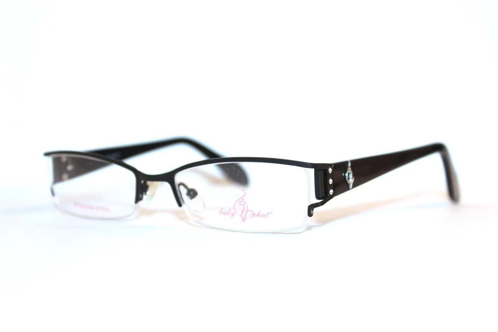 NEW BABY PHAT BP 138 MBLK BLACK SEMI RIMLESS EYEGLASSES RX WOMENS 51-17-135 MM