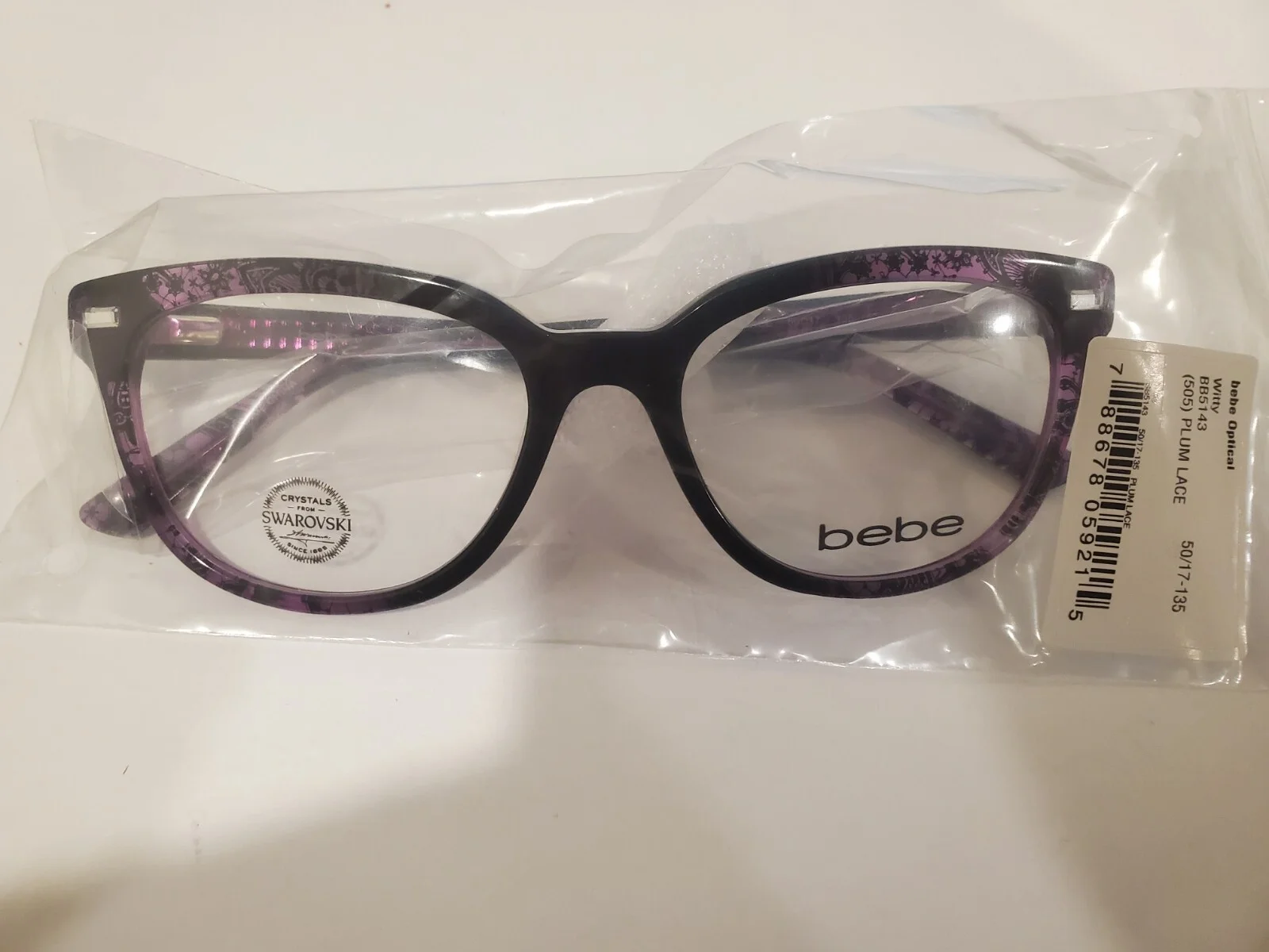 NEW bebe Witty BB5143 (505) Plum Lace EYEGLASSES 50-17-135 B37mm PERFECT