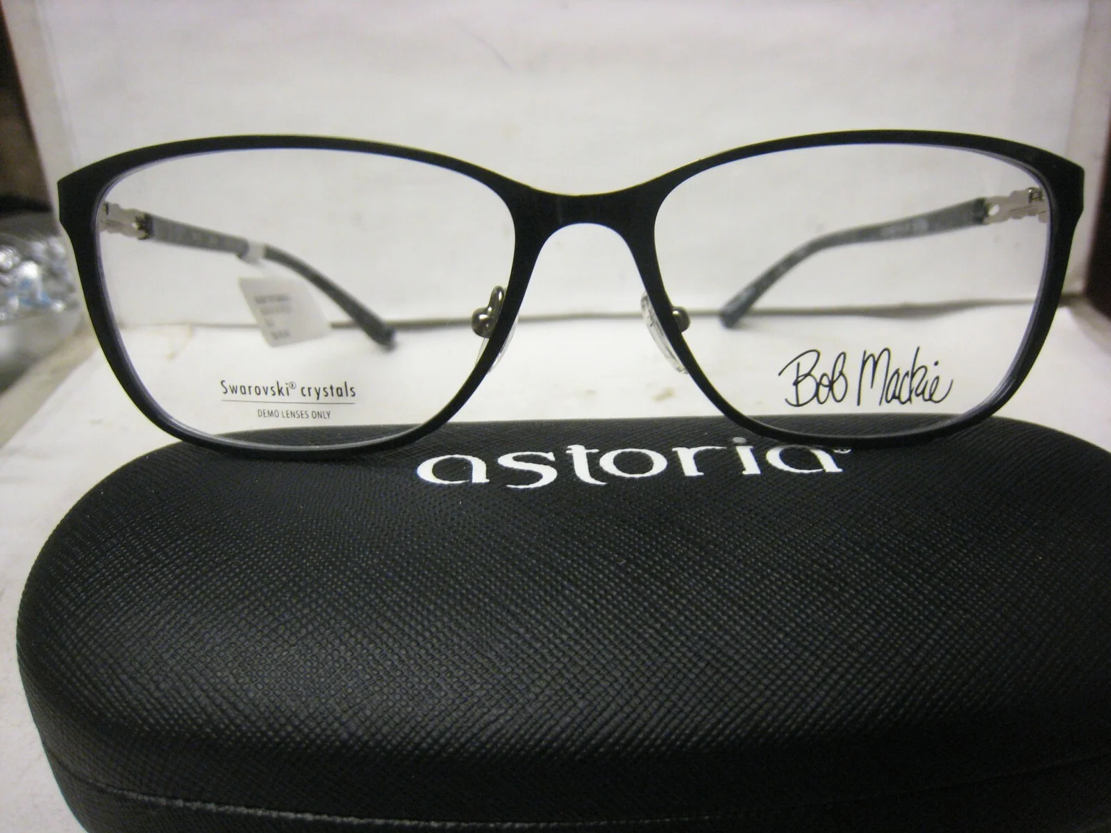 New Bob Mackie B103 Eyeglasses Swarovski Crystals 56-16-145-37.5 Vertical BLACK 1