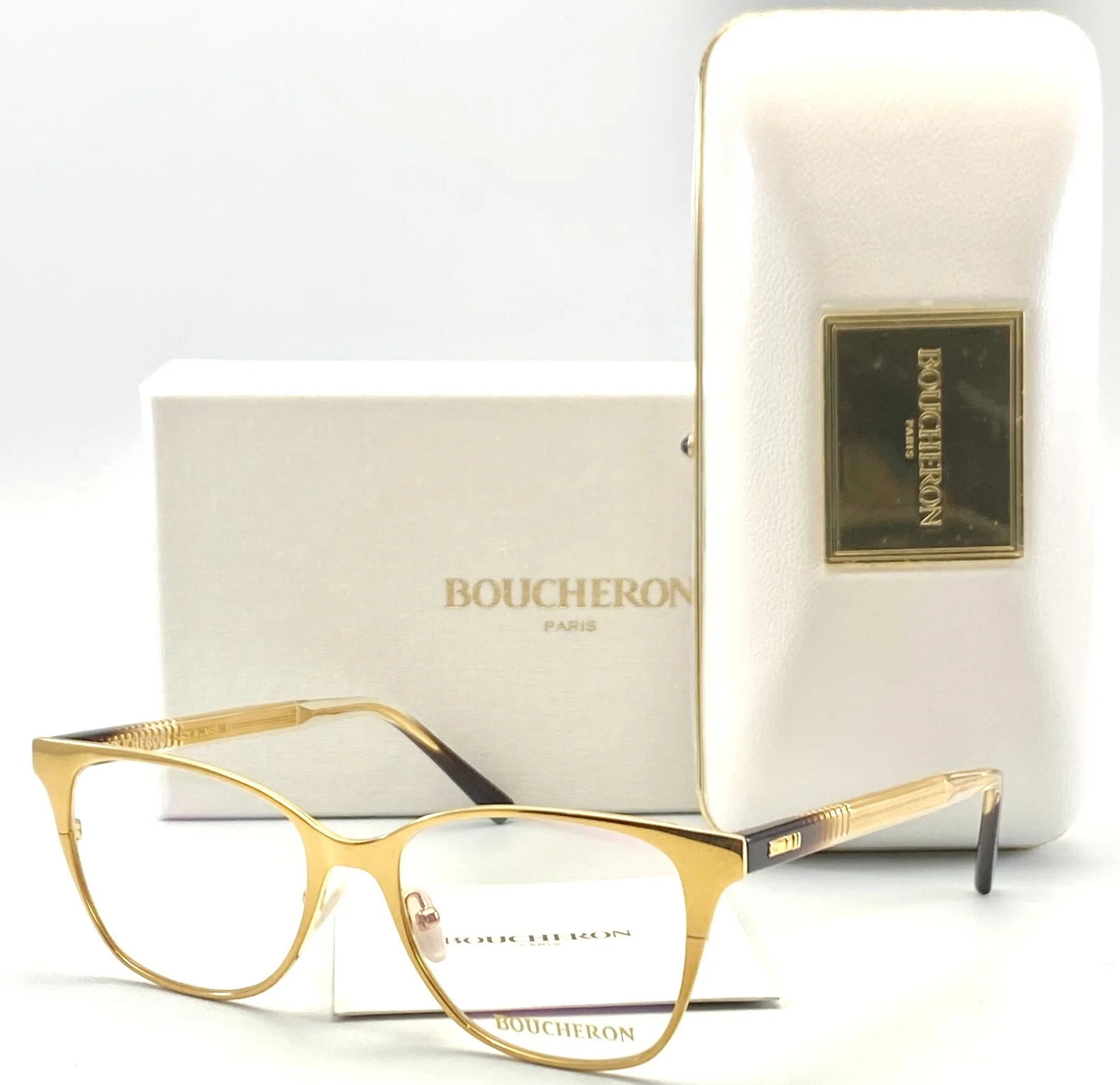 NEW BOUCHERON PARIS BC0014O 003 GOLD AUTHENTIC EYEGLASSES 52-17 140 W/CASE