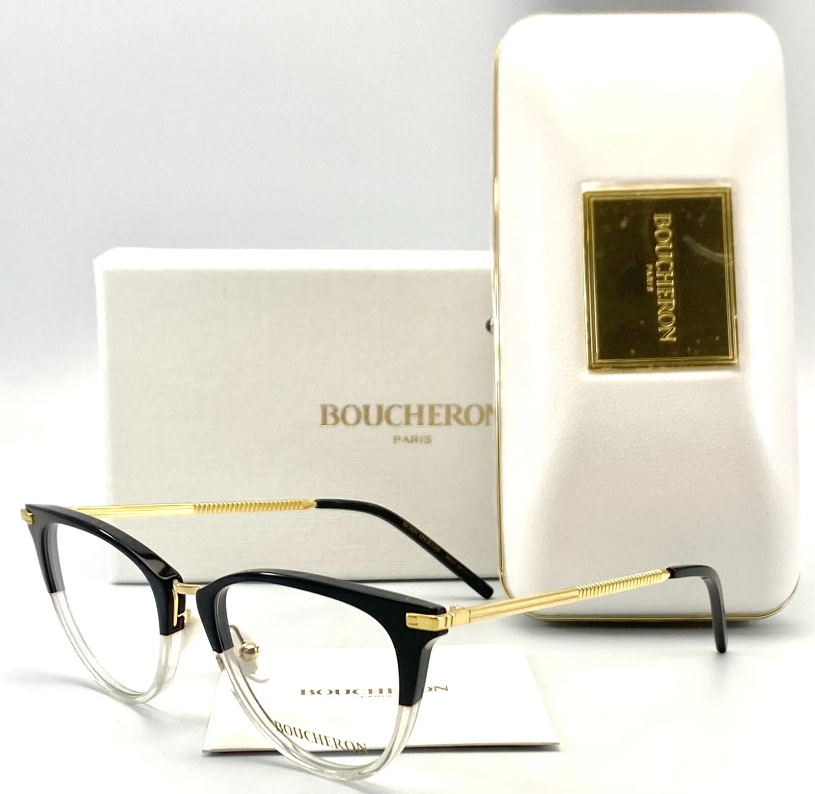 NEW BOUCHERON PARIS BC0026O 003 BLACK AUTHENTIC EYEGLASSES 51-19 140 W/CASE
