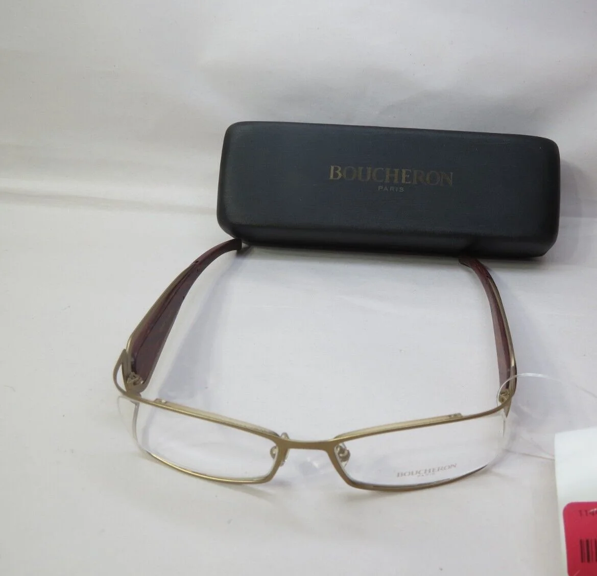 NEW BOUCHERON Paris Eyeglass Frame Brown/Red Wood Arm BEO109.04 53-16-130 Ladies