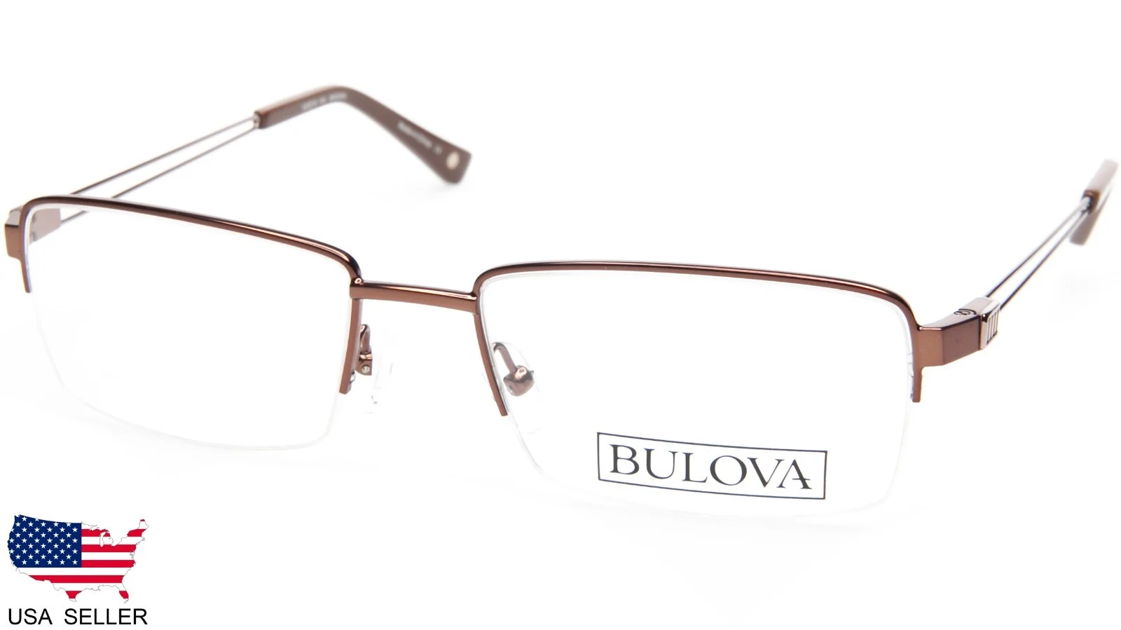 NEW BULOVA LAKELAND BROWN EYEGLASSES GLASSES HALF RIMLESS FRAME 55-18-140 B33