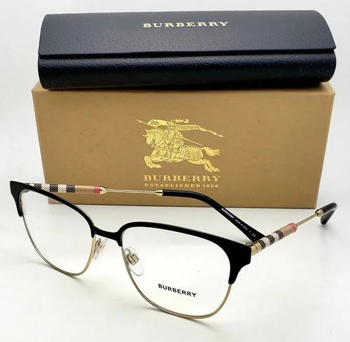 New BURBERRY Eyeglasses B 1313-Q 1237 53-16 Black & Gold Frames w/ Plaid Design 1