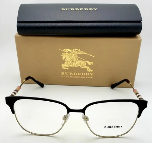 New BURBERRY Eyeglasses B 1313-Q 1237 53-16 Black & Gold Frames w/ Plaid Design 2
