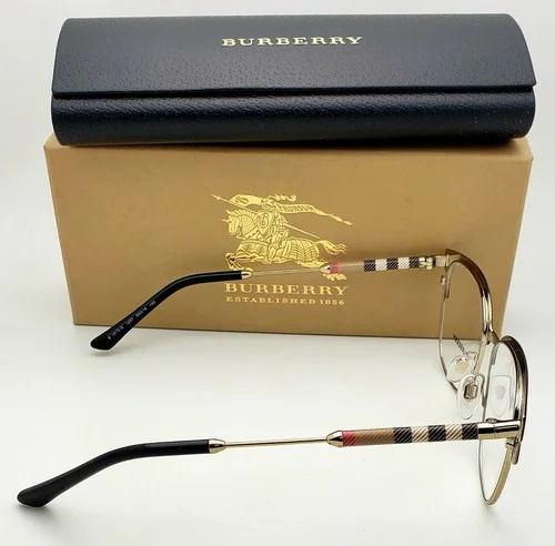 New BURBERRY Eyeglasses B 1313-Q 1237 53-16 Black & Gold Frames w/ Plaid Design 3