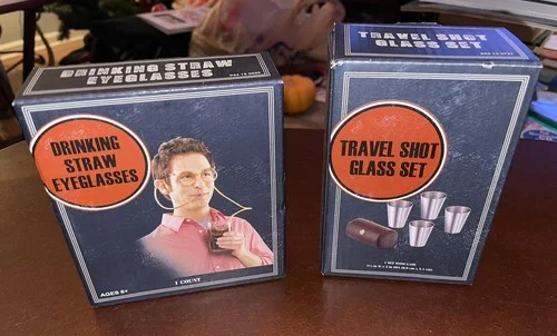 New Buxton Drinking Straw Eyeglasses & Travel Shot Glass Set In Original Boxes