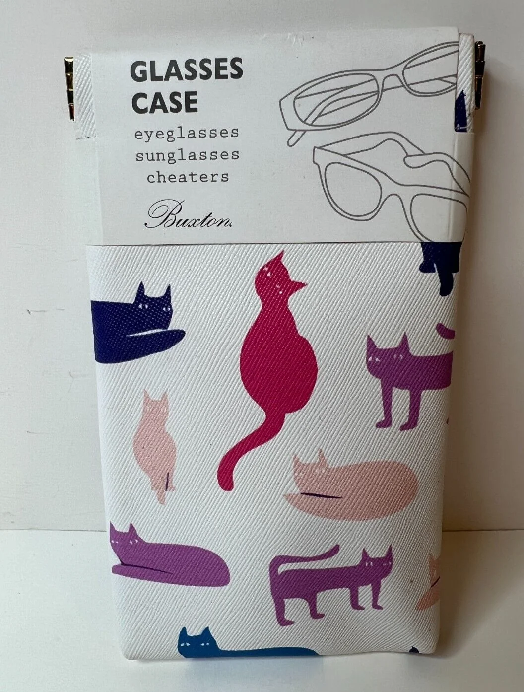 NEW Buxton Soft Eyeglass Case Pinch Top Closure Colorful Cats Design 1
