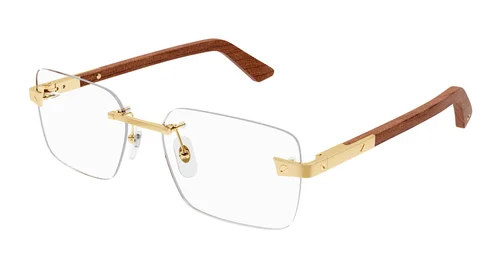 NEW Cartier CT0411o-002 Gold Brown WOOD TEMPLE AR *SANTOS DE CARTIER Eyeglasses