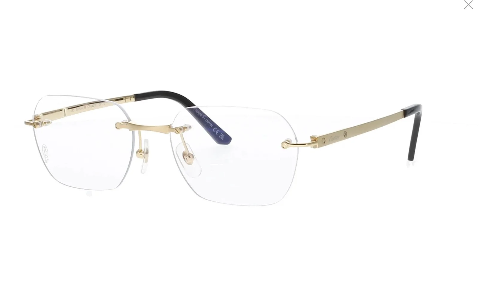 New Cartier Eyeglass Frames Rimless Titanium CT 0342/O-002 Gold Men Women 52mm