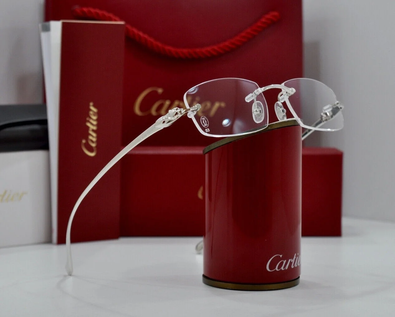 New Cartier Panther CT00610 003 Eyeglasses Rimless Occhiali Silver Frame 53mm 4