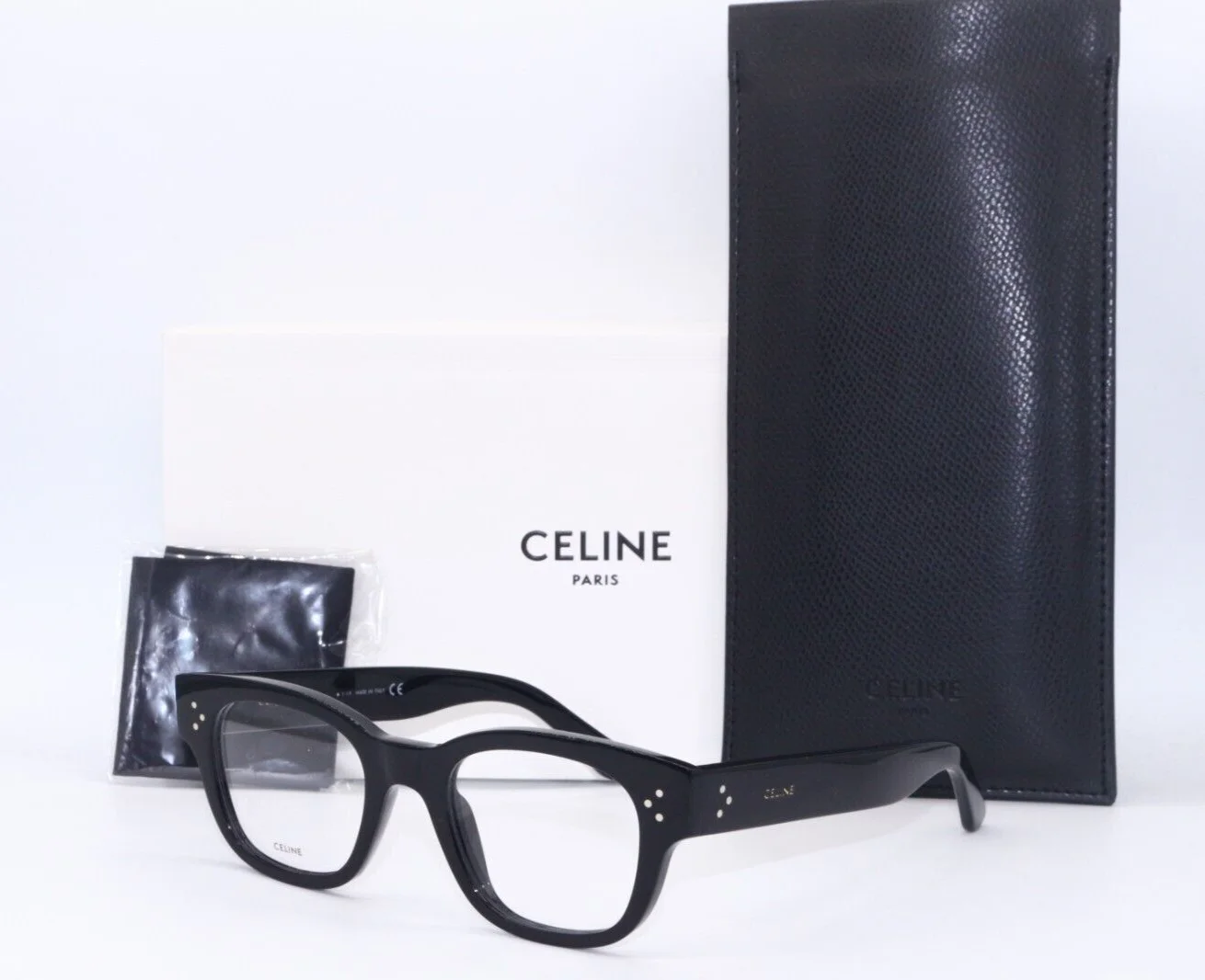 NEW CELINE CL 50035I 001 BLACK GOLD DESIGNER AUTHENTIC FRAMES EYEGLASSES 49-21