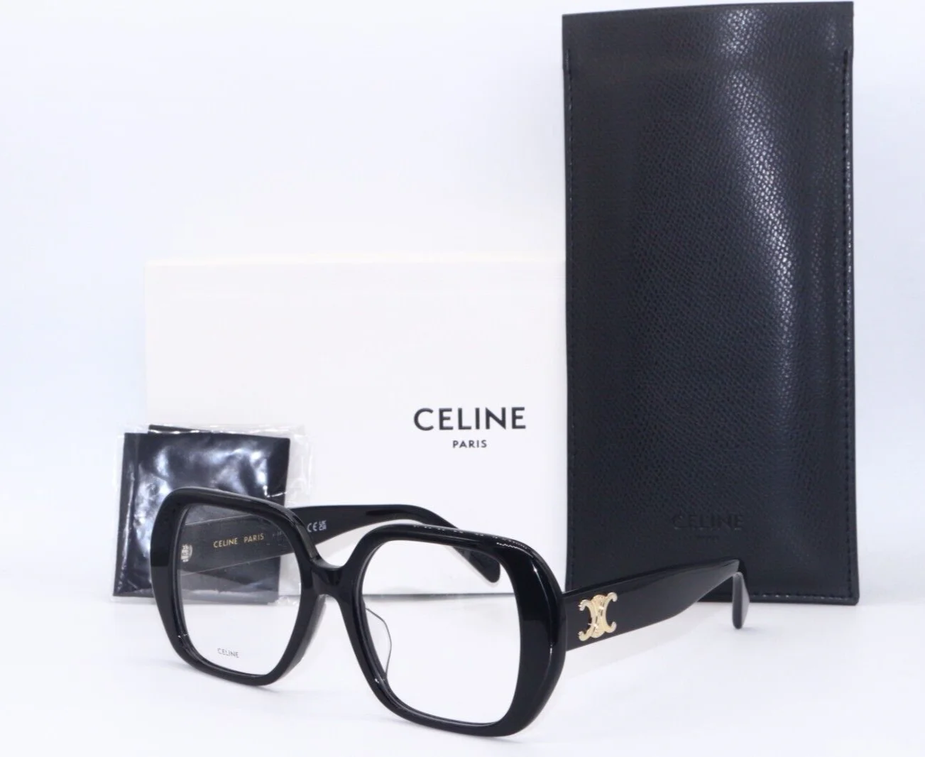 NEW CELINE CL 50122F 001 BLACK GOLD DESIGNER AUTHENTIC FRAMES EYEGLASSES 55-18 1