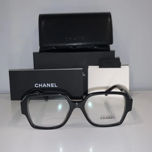 NEW CHANEL CH3438 C.501 (54) Square shape Shiny Black heart shape logo temple