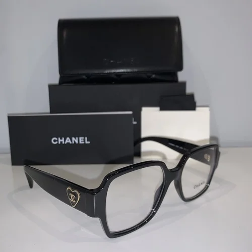 NEW CHANEL CH3438 C.501 (54) Square shape Shiny Black heart shape logo temple 2