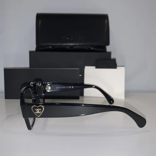 NEW CHANEL CH3438 C.501 (54) Square shape Shiny Black heart shape logo temple 3