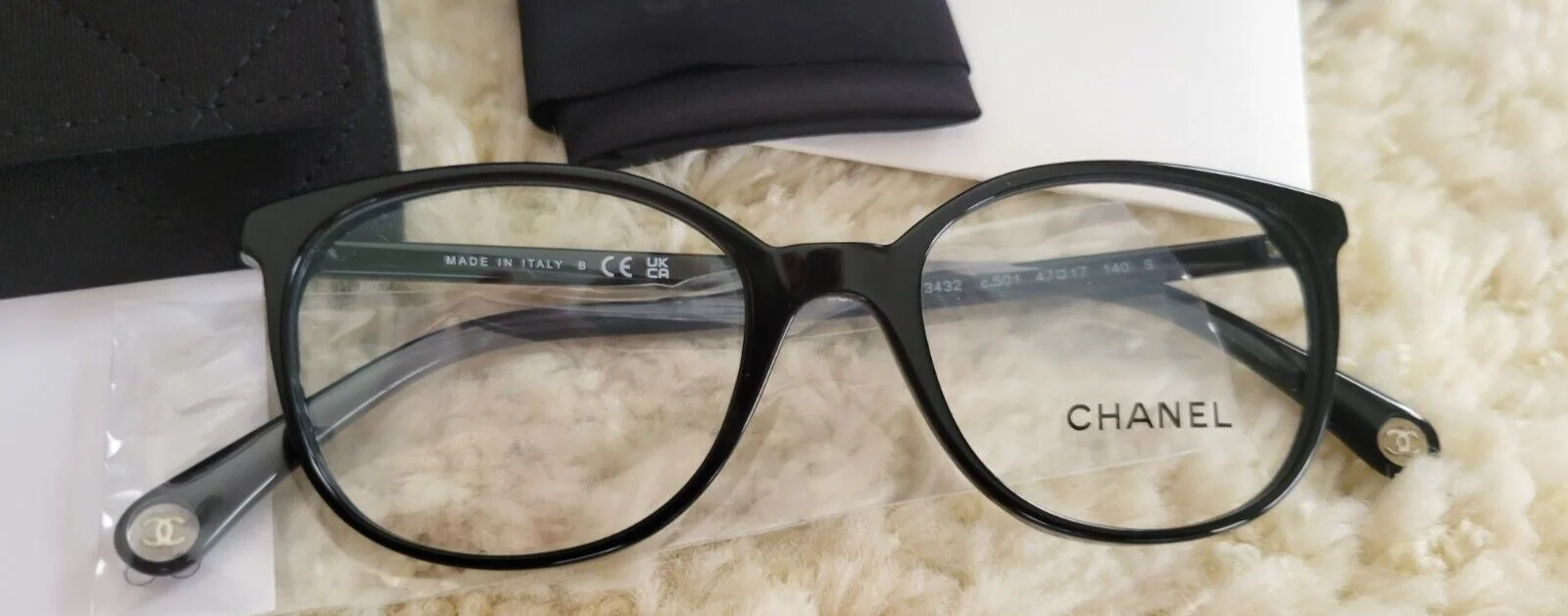 New CHANEL Eyeglasses c.3432 501 Pantos Black 47 mm + Case & Cloth $380 4