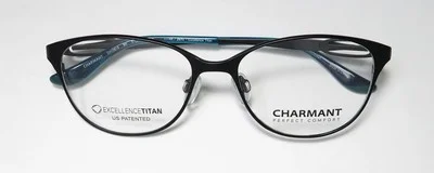 NEW CHARMANT 10614 GLASSES FULL-RIM BLACK WOMENS BK 51-16-135 TITANIUM CAT EYE 2