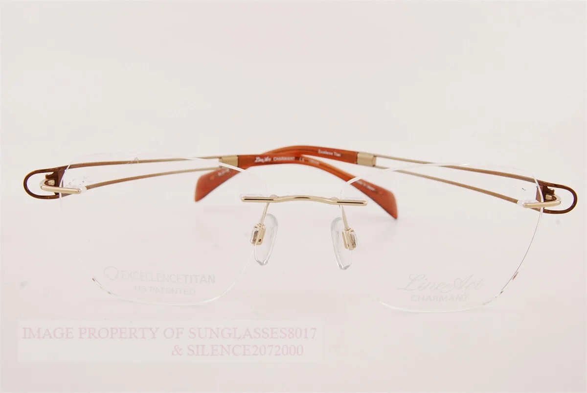 New CHARMANT Eyeglass Frames Titanium Line Art XL 2116 GD Gold W/O Case 2