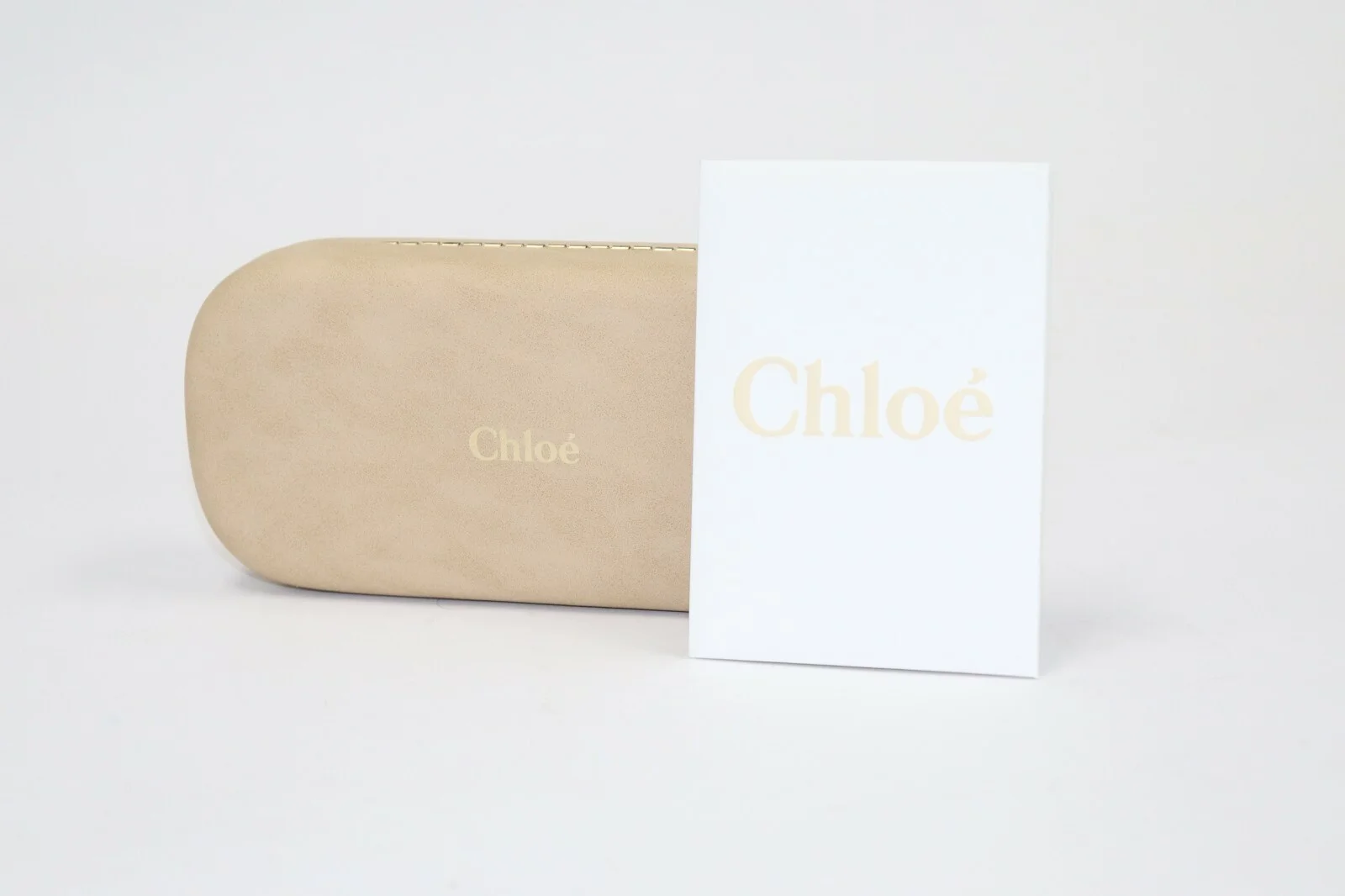 New Chloe Beige Suede Leather Sunglasses Clamshell Hard Case with Cloth