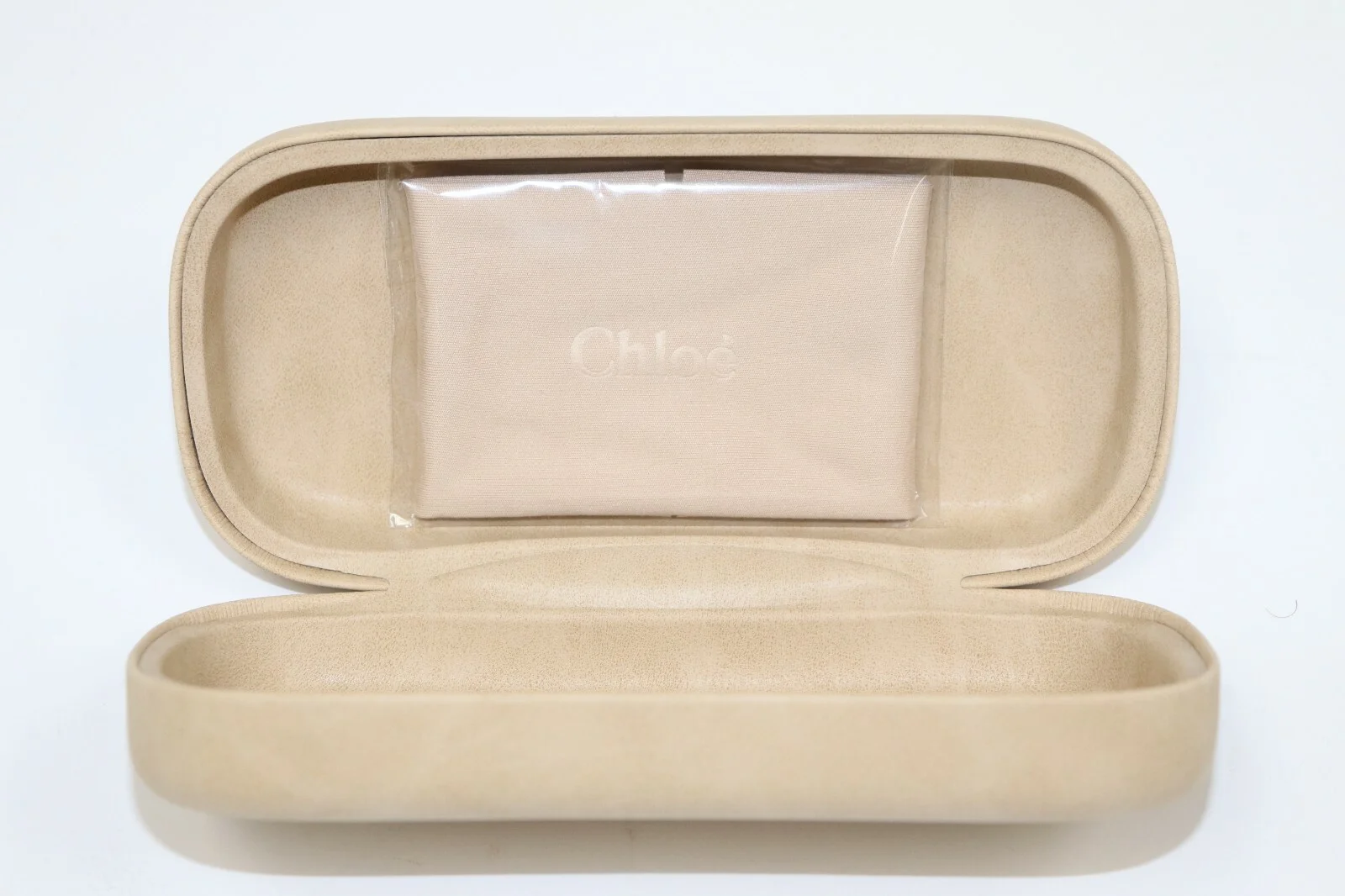 New Chloe Beige Suede Leather Sunglasses Clamshell Hard Case with Cloth 3