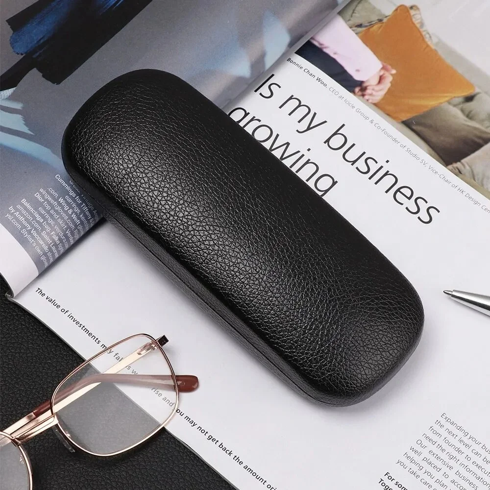 NEW Clam Shell Hard Eyeglasses PU Glasses Case Black w/Microfiber Cleaning Cloth 2