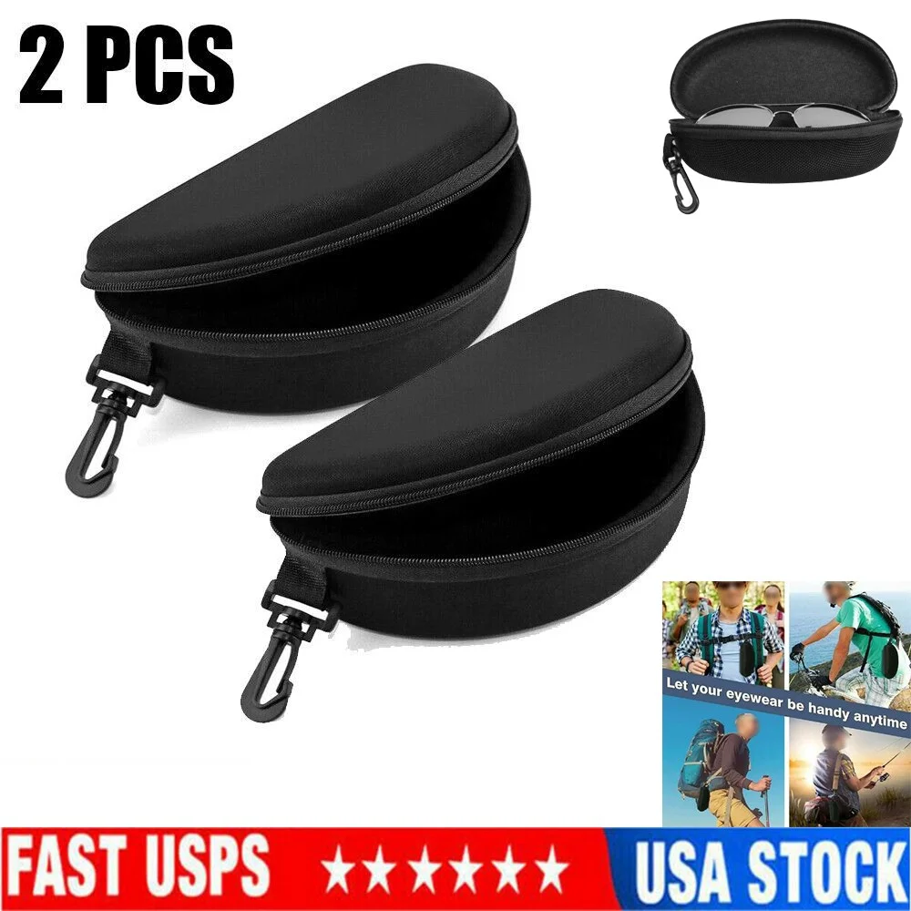NEW Clam Shell Hard Eyeglasses PU Glasses Case Black w/Microfiber Cleaning Cloth 3