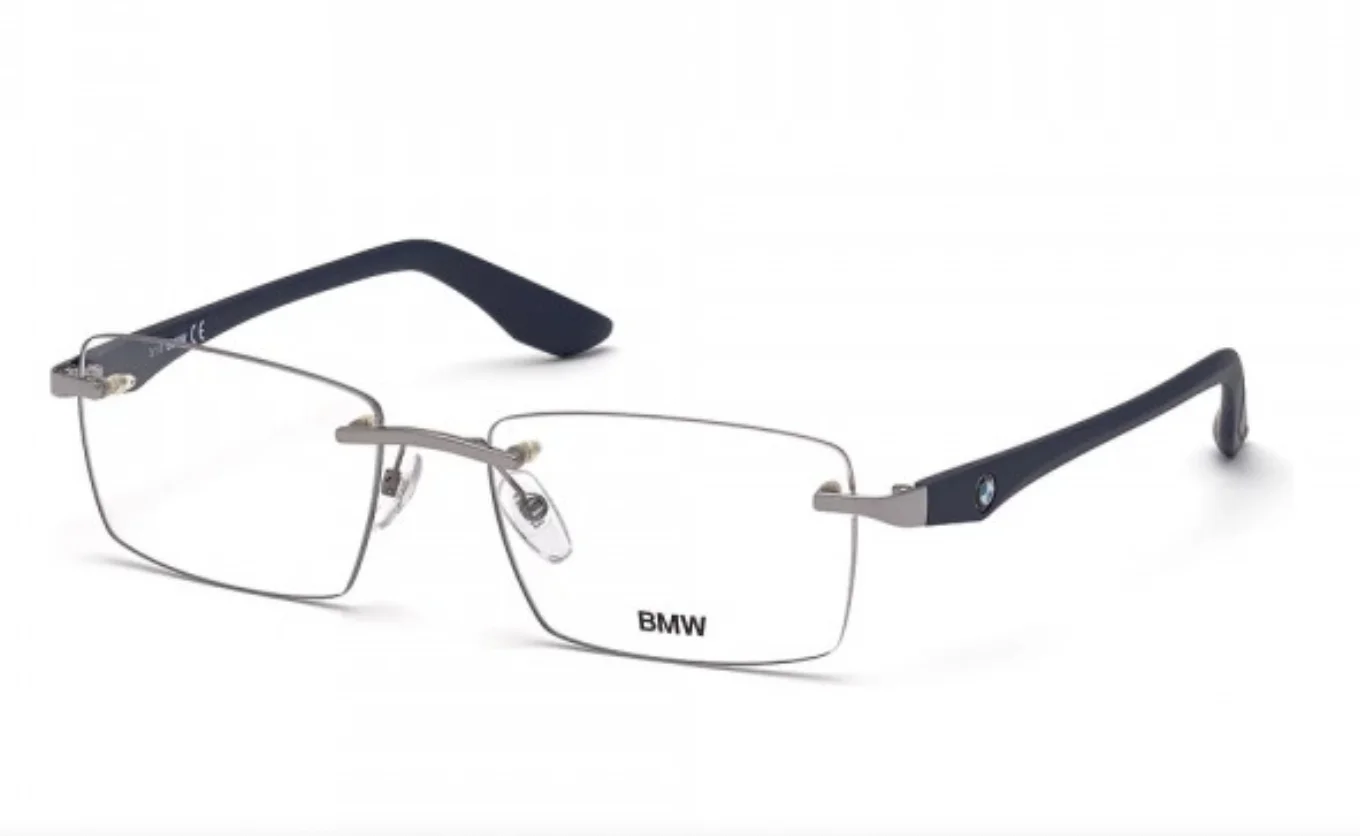 New Classic BMW Eyeglasses BW5018 014 56-19 145 Silver & Blue Rimless Frames