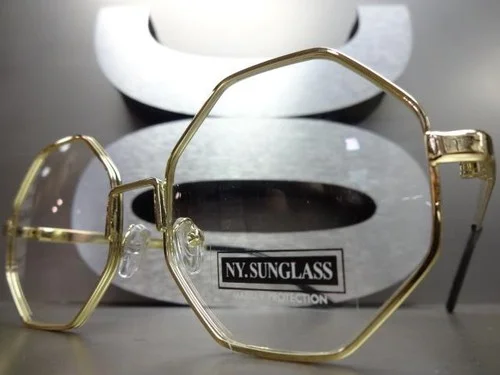 New CLASSIC VINTAGE RETRO Style Clear Lens EYE GLASSES Unique Gold Octagon Frame 2