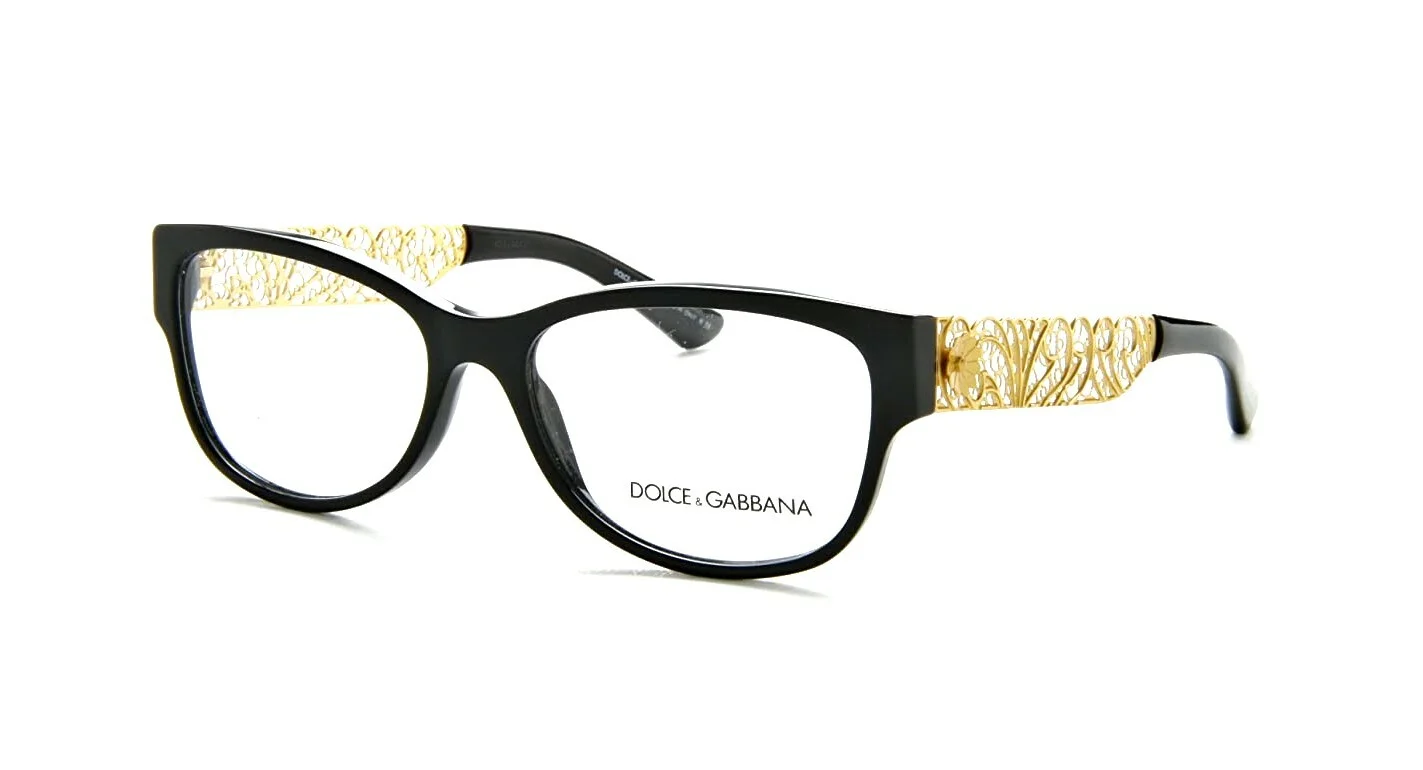 New DOLCE & GABBANA DG3185 501 53mm Black Gold Filigree Eyeglasses Frames Italy