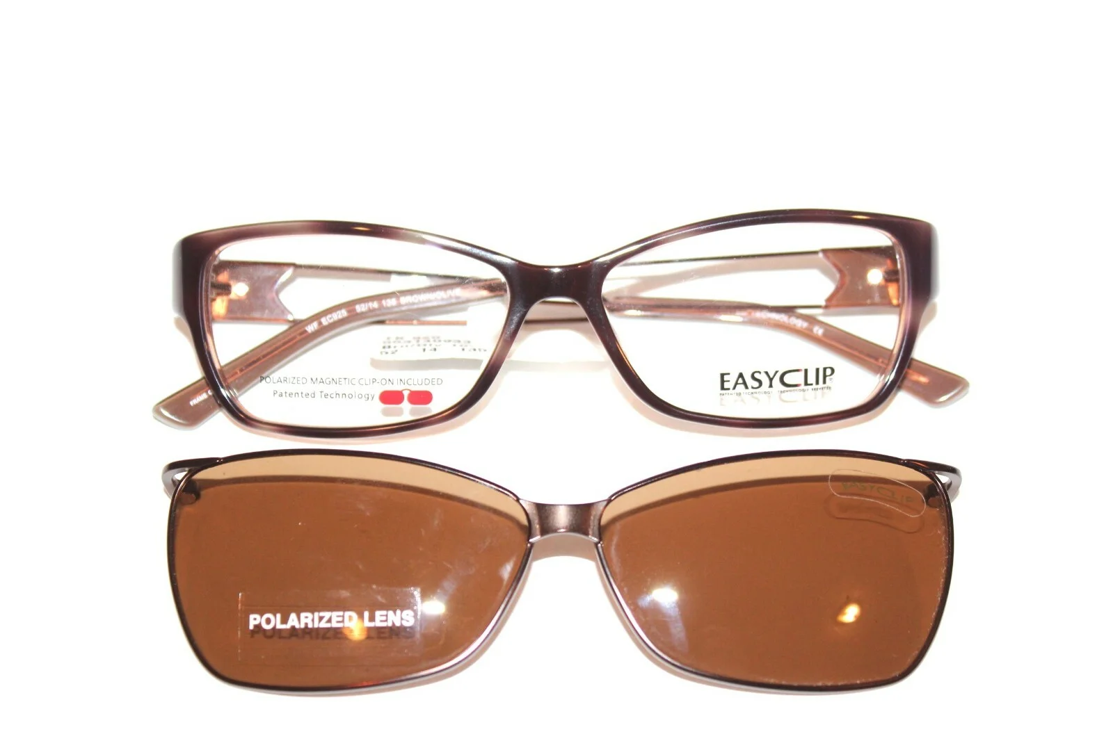 NEW EASYCLIP EC925 TORTOISE RX EYEGLASSES MAGNETIC POLARIZED CLIP-ON 52-14-135MM