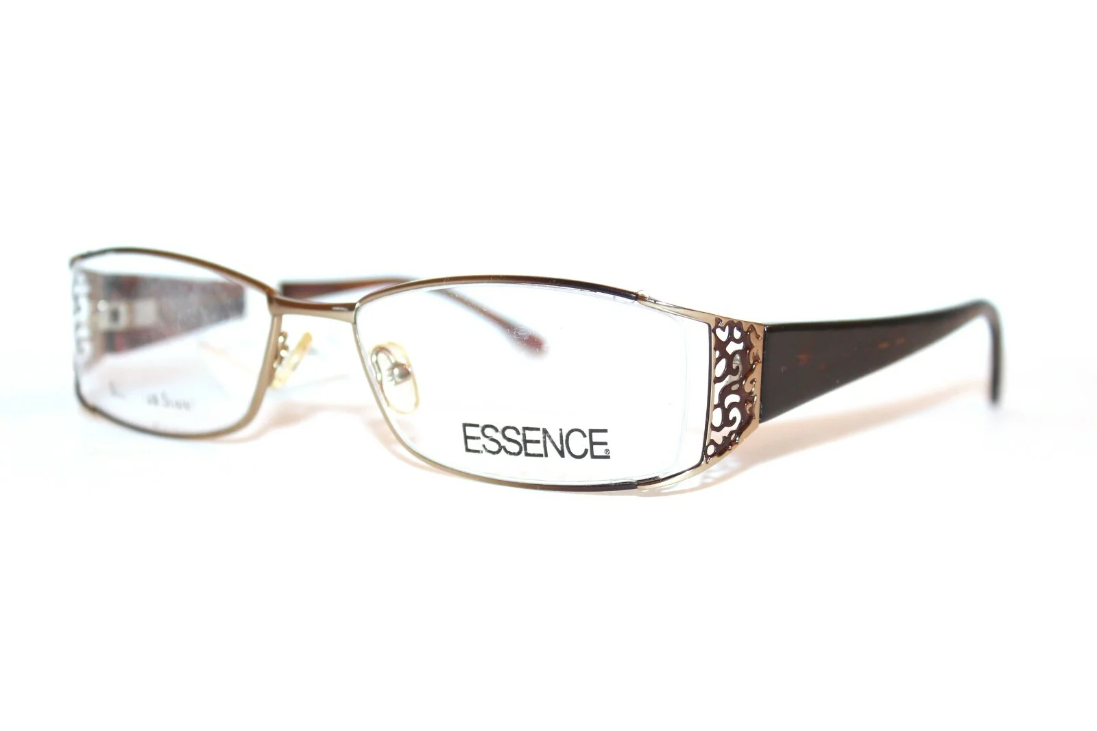 NEW ESSENCE KENYA GOLD TORTOISE SEMI RIMLESS EYEGLASSES LARGE RX FRAMES 55-17 MM