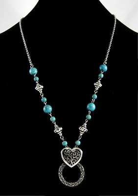New Eyeglass / ID Badge Holder Necklace Lanyard with Turquiose Beads #Z2009