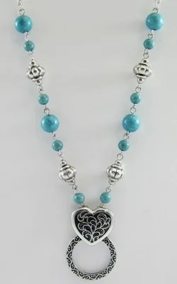 New Eyeglass / ID Badge Holder Necklace Lanyard with Turquiose Beads #Z2009 2