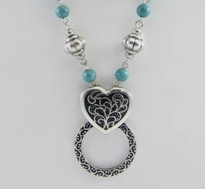 New Eyeglass / ID Badge Holder Necklace Lanyard with Turquiose Beads #Z2009 3