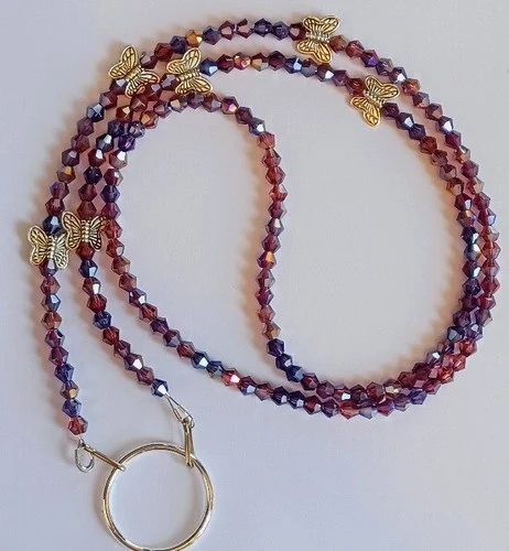 NEW! EYEGLASS NECKLACE Chain Loop AMETHYST Butterfly Bead Holder Glasses iCandy