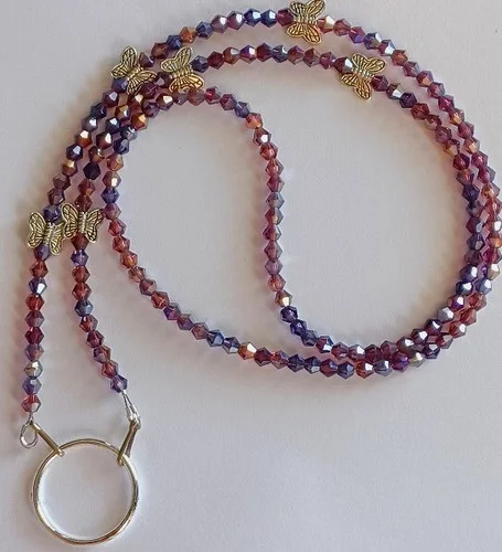 NEW! EYEGLASS NECKLACE Chain Loop AMETHYST Butterfly Bead Holder Glasses iCandy 2
