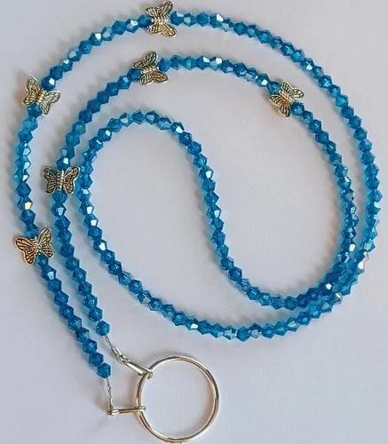 NEW! EYEGLASS NECKLACE Chain Loop BLUE AB Butterfly Beaded Holder Glasses iCandy