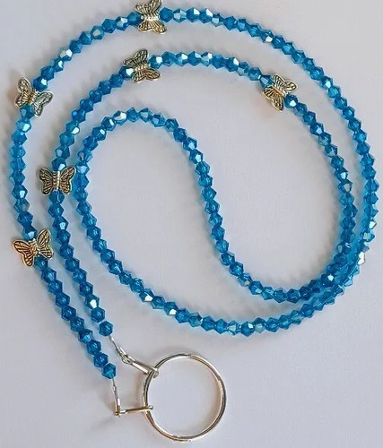 NEW! EYEGLASS NECKLACE Chain Loop BLUE AB Butterfly Beaded Holder Glasses iCandy 2