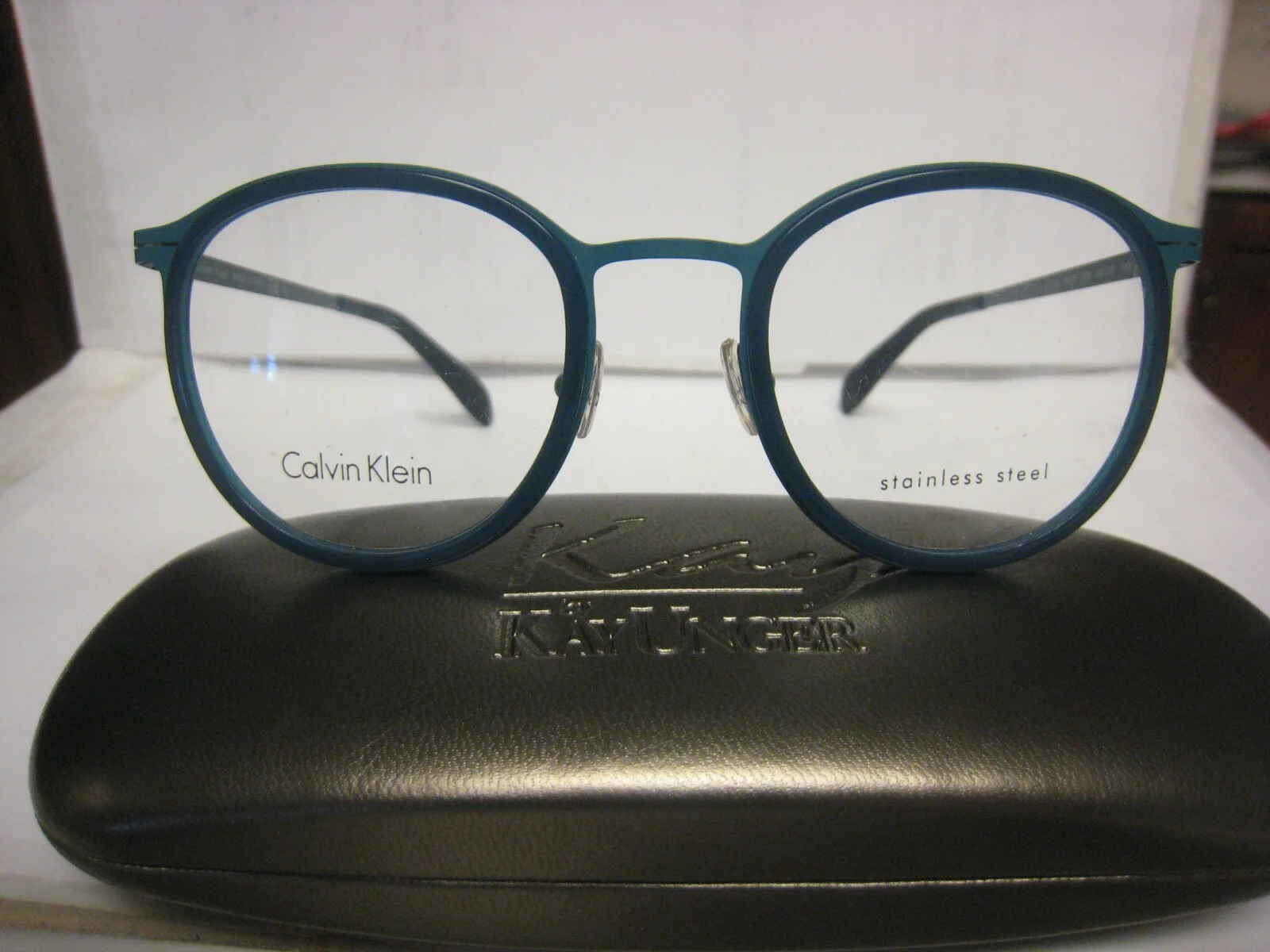 NEW EYEGLASSES CALVIN KLEIN CK5415 STAINLESS STEEL GREEN TEAL 49-21-140 & case