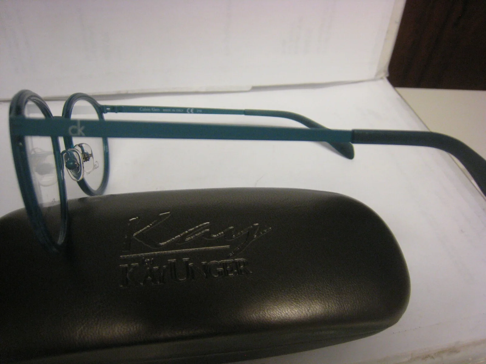 NEW EYEGLASSES CALVIN KLEIN CK5415 STAINLESS STEEL GREEN TEAL 49-21-140 & case 2