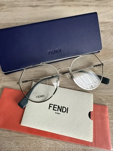 New FENDI FF0329 SILVER METAL GEOMETRIC AVIATOR OPTICAL FRAME EYEGLASSES