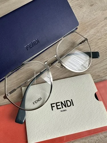 New FENDI FF0329 SILVER METAL GEOMETRIC AVIATOR OPTICAL FRAME EYEGLASSES 2