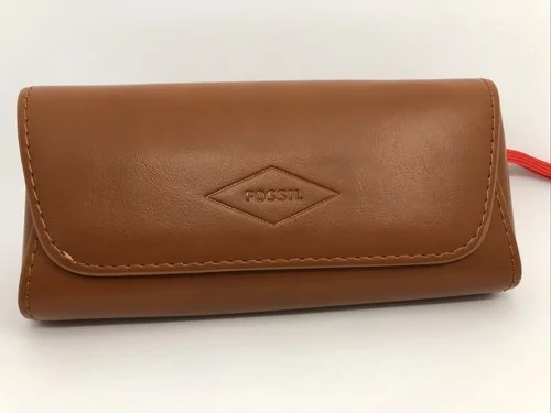 NEW Fossil Brown Faux Leather Semi Soft Sunglasses Or Eyeglasses Case With Cloth 2