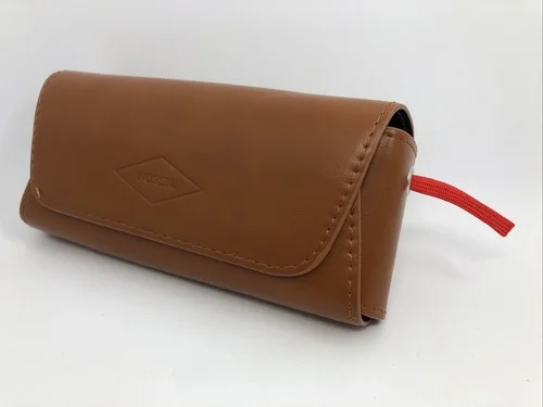 NEW Fossil Brown Faux Leather Semi Soft Sunglasses Or Eyeglasses Case With Cloth 3